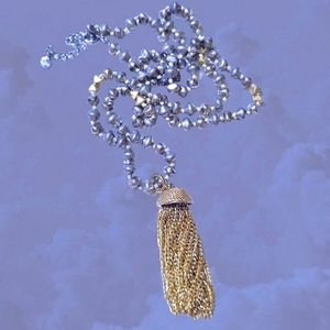 Stella & Dot | Silver Tone Beaded Necklace w/ tassel